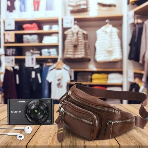 New Brown Leather Waist Fanny Pack Bag - Picture 4 of 7